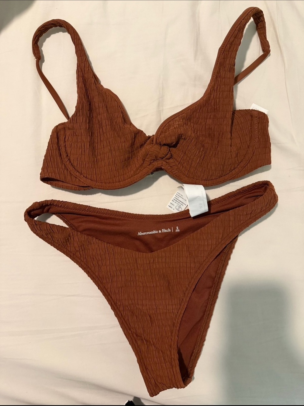 Abercrombie & Fitch Rust Brown Textured Knot-Front Bikini